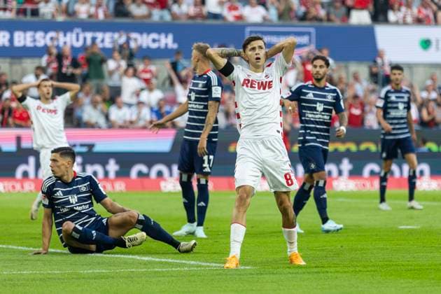 2 Soccer Bundesliga 1 FC Köln Hamburger SV, 02 08 2024 Denis Huseinbasic 1 FC Köln, 8 annoyed after a missed chance 2 Soccer Bundesliga, 1 FC Köln Hamburger SV, 1 Matchday, on 02 08 2024, RheinEnergie Stadion, Cologne DFL regulations prohibit any use of photographs as image sequences and or quasi video Copyright: xBEAUTIFULxSPORTS Meuselx