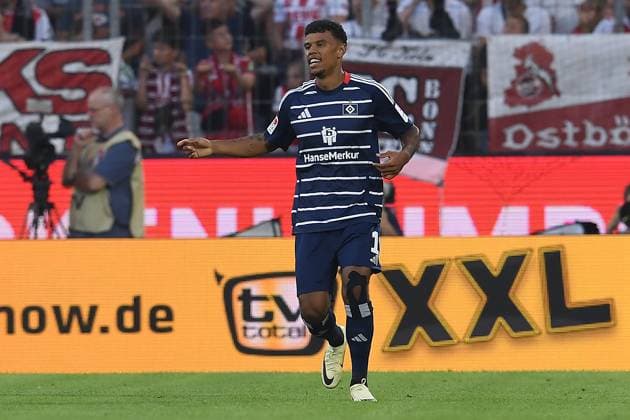 Soccer 2 Bundesliga 1 Matchday 1 FC Köln Hamburger SV on 02 08 2024 at RheinEnergieStadion in Cologne Goal celebration to 0 1 by Ransford Königsdörffer Hamburg DFL regulations prohibit any use of photographs as image sequences and or quasi video xRx