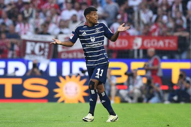 Soccer 2 Bundesliga 1 Matchday 1 FC Köln Hamburger SV on 02 08 2024 at RheinEnergieStadion in Cologne Goal celebration to 0 1 by Ransford Königsdörffer Hamburg DFL regulations prohibit any use of photographs as image sequences and or quasi video xRx