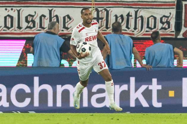 2 Soccer Bundesliga 1 FC Köln Hamburger SV, 02 08 2024 Linton Maina 1 FC Köln, 37 cheers after his goal 2 Soccer Bundesliga, 1 FC Köln Hamburger SV, 1 Matchday, on 02 08 2024, RheinEnergie Stadion, Cologne DFL regulations prohibit any use of photographs as image sequences and or quasi video Copyright: xBEAUTIFULxSPORTS Meuselx