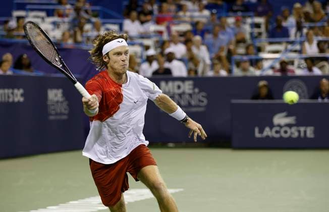 August 2, 2024: Andrey Ruslev hits a shot during the 2024 Mubadala Citi DC Open tennis tournament being played at Rock Creek Park Tennis Center in Washington, D.C. CSM District Of Columbia United States of America - ZUMAc04_ 20240802_zma_c04_429 Copyright: xJustinxCooperx