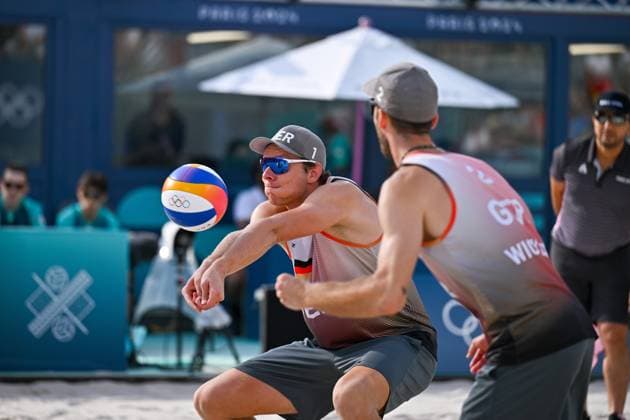 Olympic Games Beach Volleyball Paris 03 08 2024 Preliminary round, Men, GER POL, Nils Ehlers 1, GER , Clemens Wickler 2, GER , Copyright: xBEAUTIFULxSPORTS TomxBlochx