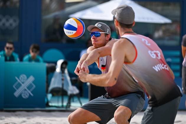 Olympic Games Beach Volleyball Paris 03 08 2024 Preliminary round, Men, GER POL, Nils Ehlers 1, GER , Clemens Wickler 2, GER , Copyright: xBEAUTIFULxSPORTS TomxBlochx