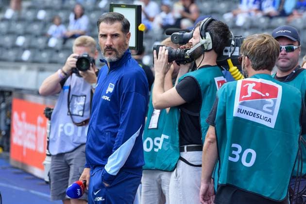 03 08 2024, xlakx, Soccer 2 Bundesliga, Hertha BSC Berlin SC Paderborn emspor, v l Christian Fiel Hertha BSC Trainer DFL DFB REGULATIONS PROHIBIT ANY USE OF PHOTOGRAPHS as IMAGE SEQUENCES and or QUASI VIDEO Daniel Lakomski JAN Huebner Berlin
