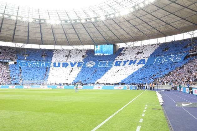 DEU, DFL, 2 FBL, Hertha BSC vs SC Paderborn 07, 03 08 2024, Berliner Olympiastadion, Berlin, DEU, DFL, 2 FBL, Hertha BSC vs SC Paderborn 07, im Bild Hertha BSC Fans, Korio DFL regulations prohibit any use of Photographs as image sequences and or quasi video Foto Juergen Engler nordphoto GmbH nordphotoxGmbHx xEngler nph00076