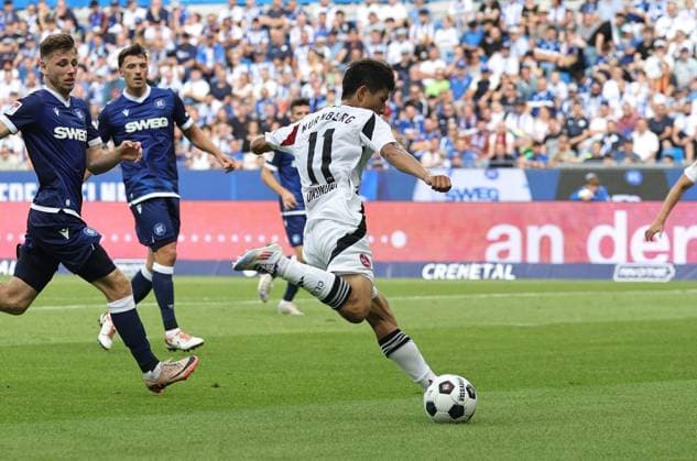 03 08 2024 Soccer Season 2024 2025 2 Soccer Bundesliga 01 Matchday Karlsruher SC KSC 1 FC Nürnberg FCN Club Sportfoto Zink DaMa xdaxmax DFL regulations prohibit any use of photographs as image sequences and or quasi video only for editorial use Kanji Okunuki 11, 1 FC Nürnberg FCN with flank