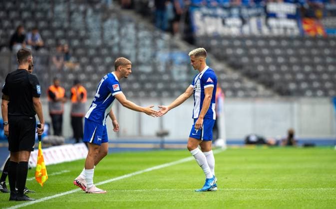 Soccer, Men, Season 2024 2025, 2 Bundesliga 1 Matchday , Hertha BSC SC Paderborn, v l Marton Dardai Hertha BSC , Marc Oliver Kempf Hertha BSC , 03 08 2024, Copyright: xSebastianxRäppold MatthiasxKochx