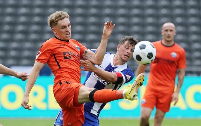 Luca Herrmann, Diego Demme duel Match scene Action Sport Football Soccer DFL 2 Bundesliga Men 1 Matchday Season 2024 2025 03 08 2024 Hertha BSC Berlin vs SC Paderborn SCP DFL regulations prohibit any use of photographs as image sequences and or quasi video