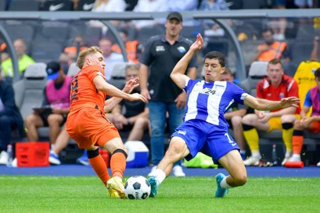 03 08 2024, xlakx, Soccer 2 Bundesliga, Hertha BSC Berlin SC Paderborn emspor, v l Luca Herrmann SC Paderborn 07 ,Ibrahim Maza Hertha BSC ,duel, fight, tackle DFL DFB REGULATIONS PROHIBIT ANY USE OF PHOTOGRAPHS as IMAGE SEQUENCES and or QUASI VIDEO Daniel Lakomski JAN Huebner Berlin