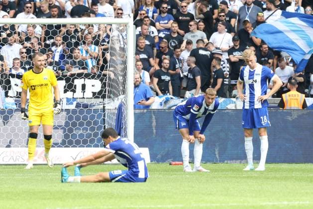 DEU, DFL, 2 FBL, Hertha BSC vs SC Paderborn 07, 03 08 2024, Berliner Olympiastadion, Berlin, DEU, DFL, 2 FBL, Hertha BSC vs SC Paderborn 07, in the picture Ibrahim Maza Hertha BSC Berlin 10 , Michael Cuisance Hertha BSC Berlin 27 , Luca Schuler Hertha BSC Berlin 18 , Pelle Boevink SC Paderborn 1 DFL regulations prohibit any use of Photographs as image sequences and or quasi video Foto Juergen Engler nordphoto GmbH nordphotoxGmbHx xEngler nph00076