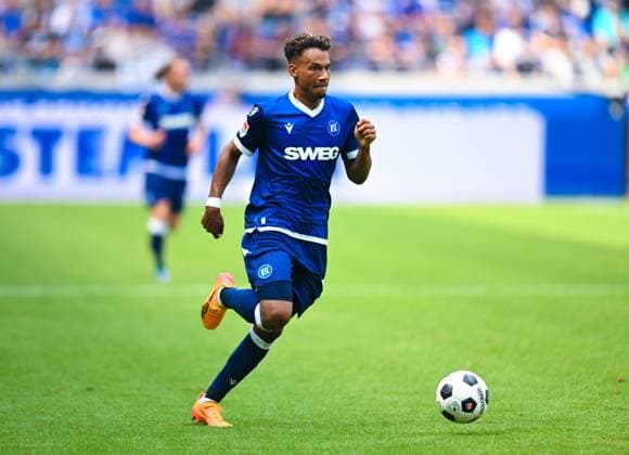 Bambase Conte Karlsruher SC in action, 2 Bundesliga, Karlsruher SC vs 1 FC Nuernberg, BBBank Wildpark on August 03, 2024 in Karlsruhe, Germany Photo by Silas Schueller DeFodi Images Bambase Conte Karlsruher SC controls the ball, 2 Bundesliga, Karlsruher SC vs 1 FC Nuernberg, BBBank Wildpark on August 3, 2024 in Karlsruhe, Germany Photo by Silas Schueller DeFodi Images Defodi 738 738 KSCFCN 20240803 755 Defodi-738