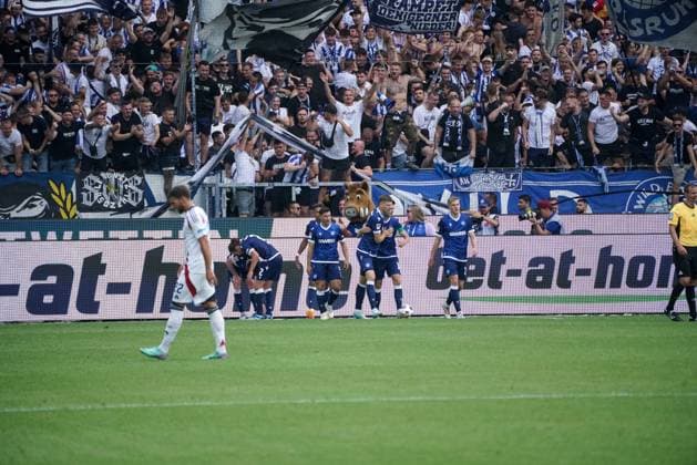 03 08 2024, xhfmx, Soccer 2 Bundesliga, Karlsruher SC 1 FC Nürnberg emspor, Budu Zivzivadze Karlsruher SC celebrates the 3 2 DFL DFB REGULATIONS PROHIBIT ANY USE OF PHOTOGRAPHS as IMAGE SEQUENCES and or QUASI VIDEO Karlsruhe
