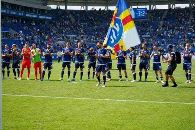 03 08 2024, xhfmx, Soccer 2 Bundesliga, Karlsruher SC 1 FC Nürnberg emspor, Budu Zivzivadze Karlsruher SC is celebrated by fans DFL DFB REGULATIONS PROHIBIT ANY USE OF PHOTOGRAPHS as IMAGE SEQUENCES and or QUASI VIDEO Karlsruhe