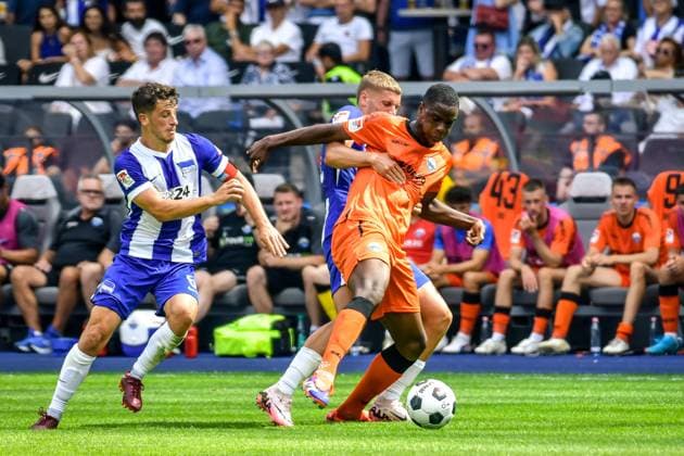 03 08 2024, xlakx, Soccer 2 Bundesliga, Hertha BSC Berlin SC Paderborn emspor, v l Diego Demme Hertha BSC ,Palko Dardai Hertha BSC ,Ilyas Ansah SC Paderborn 07 ,duel, fight, tackle DFL DFB REGULATIONS PROHIBIT ANY USE OF PHOTOGRAPHS as IMAGE SEQUENCES and or QUASI VIDEO Daniel Lakomski JAN Huebner Berlin