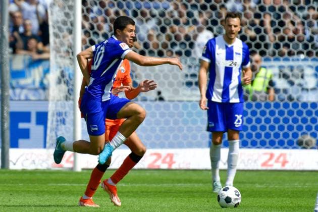 03 08 2024, xlakx, Soccer 2 Bundesliga, Hertha BSC Berlin SC Paderborn emspor, v l Ibrahim Maza Hertha BSC ,duel, fight, tackle DFL DFB REGULATIONS PROHIBIT ANY USE OF PHOTOGRAPHS as IMAGE SEQUENCES and or QUASI VIDEO Daniel Lakomski JAN Huebner Berlin