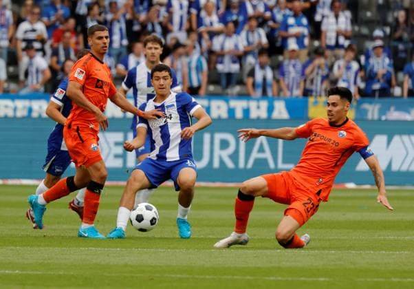 Germany, Berlin, Olympiastadion, Football, Men, Season 2024 2025, 2 Bundesliga 1 Matchday , Hertha BSC SC Paderborn, Photo Ibrahim Maza Hertha BSC , Raphael Obermair, SC Paderborn