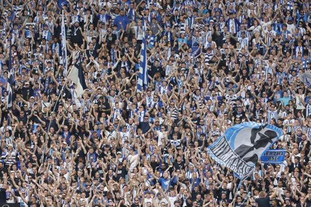 Germany, Berlin, Olympiastadion, Soccer, Men, Season 2024 2025, 2 Bundesliga 1 Matchday , Hertha BSC SC Paderborn, Photo Hertha BSC Fans