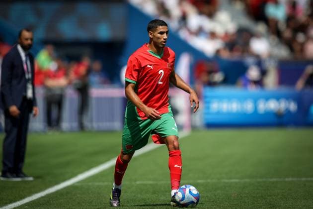 Morocco U23 v United States U23 - Paris 2024 Olympic Games, Olympische Spiele, Olympia, OS - Quarter-Final Achraf Hakimi of the Morocco team is playing during the match at the Paris 2024 Olympic Games between Morocco U23 and United States U23 - Quarter-Final at Parc des Princes in Paris, France, on August 2, 2024. Paris France  Copyright: xAymanxArefx originalFilename:aref-notitle240802_npJwZ.jpg