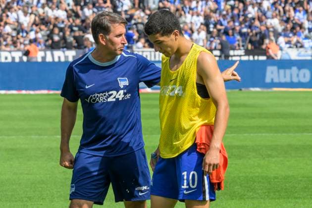 GER, Berlin, Football, Hertha BSC vs SC Paderborn, 2 Bundesliga, Olympiastadion, 03 08 2024, Ibrahim Maza Hertha 10 , after the match with, dfl dfb regulations prohibit any use of photographs as image sequences and or quasi video Copyright: HMBxMedia UwexKoch