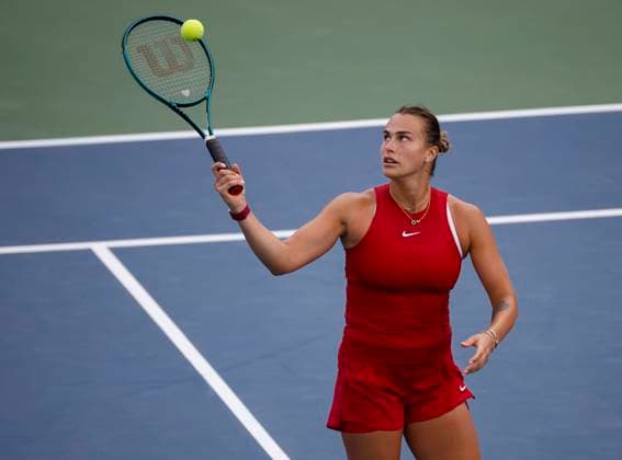 August 3, 2024: Aryna Sabalenka turns the ball over to the ball kids during the 2024 Mubadala Citi DC Open tennis tournament being played at Rock Creek Park Tennis Center in Washington, D.C. CSM District Of Columbia United States of America - ZUMAc04_ 20240803_zma_c04_140 Copyright: xJustinxCooperx