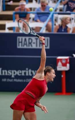 August 3, 2024: Aryna Sabalenka serves during the 2024 Mubadala Citi DC Open tennis tournament being played at Rock Creek Park Tennis Center in Washington, D.C. CSM District Of Columbia United States of America - ZUMAc04_ 20240803_zma_c04_148 Copyright: xJustinxCooperx