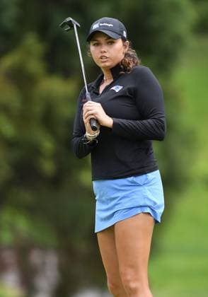 PORTLAND, OR - AUGUST 03: Alexa Pano reacts to a putt on the 1st hole during the third round of the LPGA, Golf Damen Portland Classic on August 3, 2024 at Columbia Edgewater Country Club in Portland, Oregon. (Photo by Brian Murphy Icon Sportswire) GOLF: AUG 03 LPGA Portland Classic EDITORIAL USE ONLY Icon240803080
