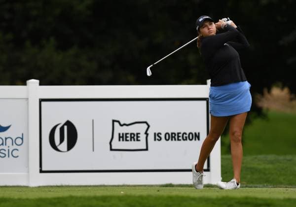 PORTLAND, OR - AUGUST 03: Alexa Pano tees off on the 2nd hole during the third round of the LPGA, Golf Damen Portland Classic on August 3, 2024 at Columbia Edgewater Country Club in Portland, Oregon. (Photo by Brian Murphy Icon Sportswire) GOLF: AUG 03 LPGA Portland Classic EDITORIAL USE ONLY Icon240803098