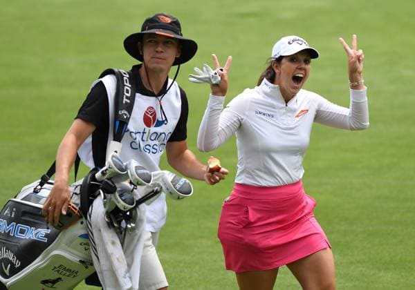PORTLAND, OR - AUGUST 03: Emma Talley reacts after her approach shot on the 4th hole during the third round of the LPGA, Golf Damen Portland Classic on August 3, 2024 at Columbia Edgewater Country Club in Portland, Oregon. (Photo by Brian Murphy Icon Sportswire) GOLF: AUG 03 LPGA Portland Classic EDITORIAL USE ONLY Icon240803256