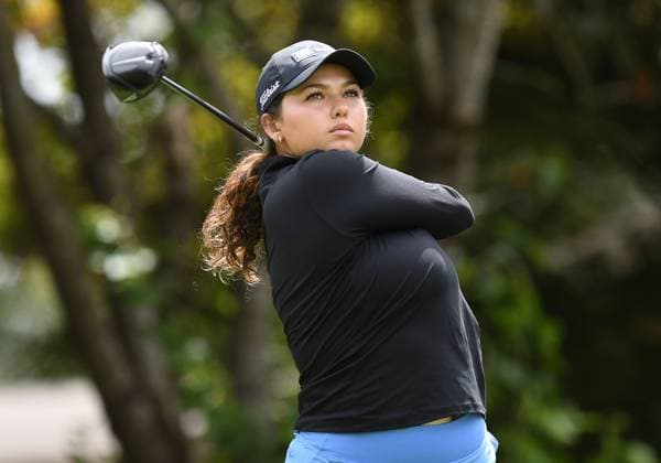 PORTLAND, OR - AUGUST 03: Alexa Pano tees off on the 7th hole during the third round of the LPGA, Golf Damen Portland Classic on August 3, 2024 at Columbia Edgewater Country Club in Portland, Oregon. (Photo by Brian Murphy Icon Sportswire) GOLF: AUG 03 LPGA Portland Classic EDITORIAL USE ONLY Icon240803295