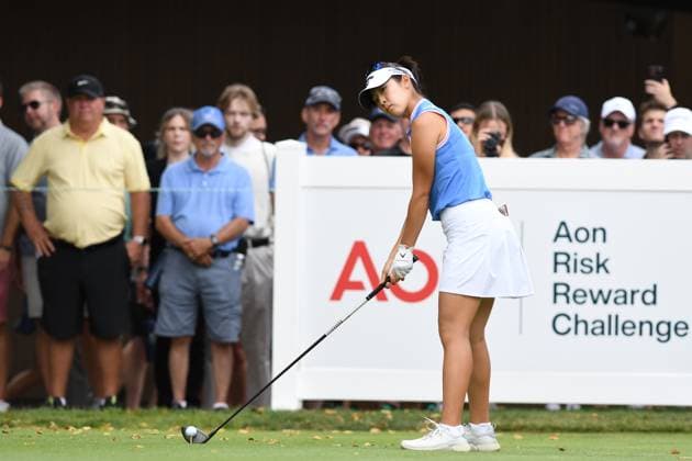 PORTLAND, OR - AUGUST 03: Andrea Lee tees off on the 10th hole during the third round of the LPGA, Golf Damen Portland Classic on August 3, 2024 at Columbia Edgewater Country Club in Portland, Oregon. (Photo by Brian Murphy Icon Sportswire) GOLF: AUG 03 LPGA Portland Classic EDITORIAL USE ONLY Icon240803549