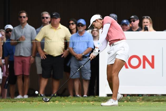 PORTLAND, OR - AUGUST 03: Dewi Weber tees off on the 10th hole during the third round of the LPGA, Golf Damen Portland Classic on August 3, 2024 at Columbia Edgewater Country Club in Portland, Oregon. (Photo by Brian Murphy Icon Sportswire) GOLF: AUG 03 LPGA Portland Classic EDITORIAL USE ONLY Icon240803564