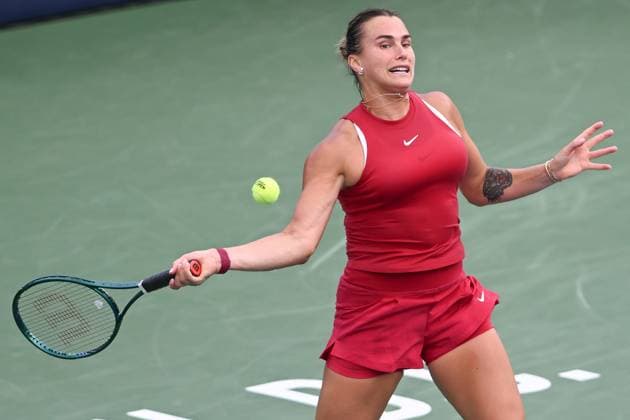 August 3, 2024, Washington, D.C, U.S: ARYNA SABALENKA hits a forehand during her semifinal match against Marie Bouzkova at the Rock Creek Tennis Center. Washington U.S - ZUMAg196 20240803_zap_g196_001 Copyright: xKylexGustafsonx