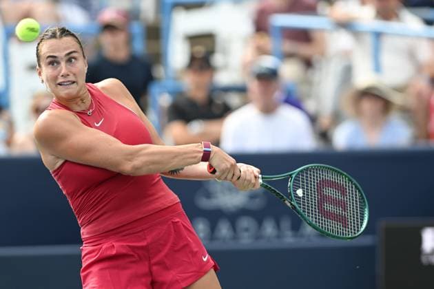 August 3, 2024, Washington, D.C, U.S: ARYNA SABALENKA hits a backhand during her semifinal match against Marie Bouzkova at the Rock Creek Tennis Center. Washington U.S - ZUMAg196 20240803_zap_g196_010 Copyright: xKylexGustafsonx