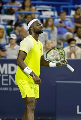 August 3, 2024: Frances Tiafoe (USA) twirls his racket during the 2024 Mubadala Citi DC Open tennis tournament being played at Rock Creek Park Tennis Center in Washington, D.C. CSM District Of Columbia United States of America - ZUMAc04_ 20240803_zma_c04_375 Copyright: xJustinxCooperx