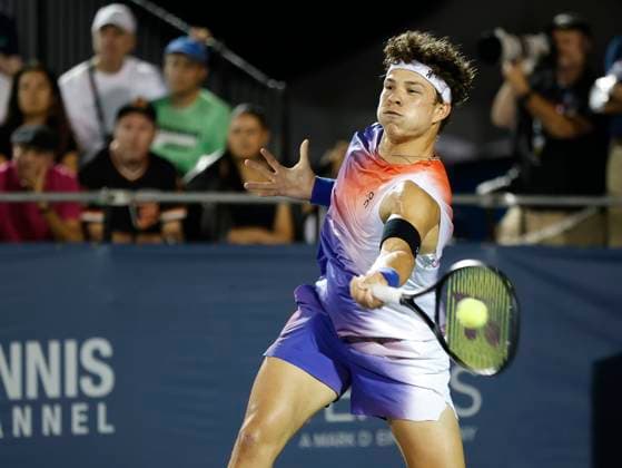 August 3, 2024: Ben Shelton (USA) hits a shot during the 2024 Mubadala Citi DC Open tennis tournament being played at Rock Creek Park Tennis Center in Washington, D.C. CSM District Of Columbia United States of America - ZUMAc04_ 20240803_zma_c04_382 Copyright: xJustinxCooperx