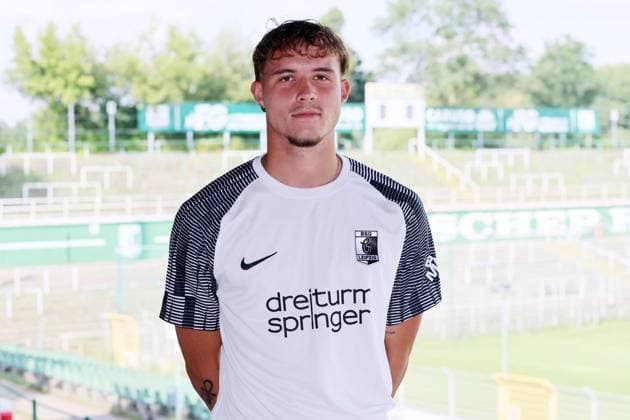 Chemie Leipzig team presentation Regionalliga NO goalkeeper Lenno Udo Schmidt BSG Chemie Leipzig Regionalliga NordOst, portrait appointment 2024 2025 , 02 08 2024, Alfred Kunze Sportpark, Leipzig , Picture Point