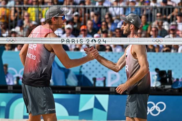 Olympic Games Beach Volleyball Paris 04 08 2024 Round of 16, Men, GER BRA, Nils Ehlers 1, GER , Clemens Wickler 2, GER , Copyright: xBEAUTIFULxSPORTS TomxBlochx