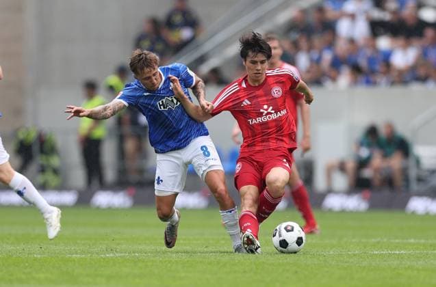 04 08 2024, xdcx, Soccer 2 Bundesliga, SV Darmstadt 98 Fortuna Düsseldorf, emonline, emspor, despor, v l , Luca Marseiler SV Darmstadt 98 , Ao Tanaka Fortuna Düsseldorf DFL DFB REGULATIONS PROHIBIT ANY USE OF PHOTOGRAPHS AS IMAGE SEQUENCES AND OR QUASI VIDEO Copyright: HMBxMedia Claus