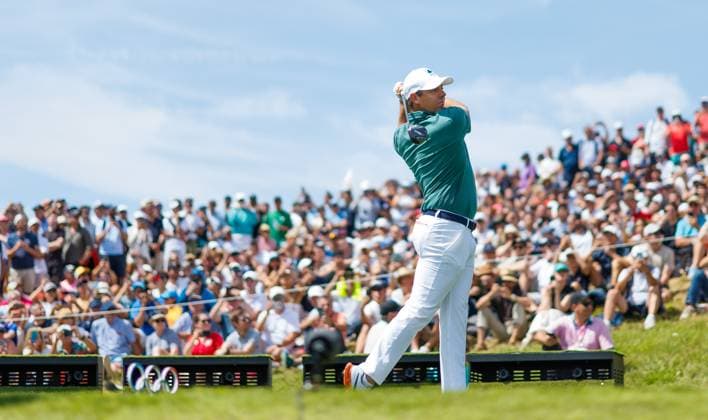 Paris 2024 Olympic Games, Olympische Spiele, Olympia, OS Le Golf National, Paris, France 4 8 2024 Men s Individual Stroke Play Ireland™s Rory McIlroy takes his tee shot on the 7th hole Rory McIlroy takes his tee shot on the 7th hole 4 8 2024  Copyright: x INPHO JamesxCrombiex JRY16125
