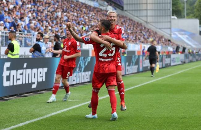 04 08 2024, xdcx, Soccer 2 Bundesliga, SV Darmstadt 98 Fortuna Düsseldorf, emonline, emspor, despor, v l , Goal celebration, celebrate the goal, Matthias Zimmermann Fortuna Düsseldorf DFL DFB REGULATIONS PROHIBIT ANY USE OF PHOTOGRAPHS AS IMAGE SEQUENCES AND OR QUASI VIDEO Copyright: HMBxMedia Claus