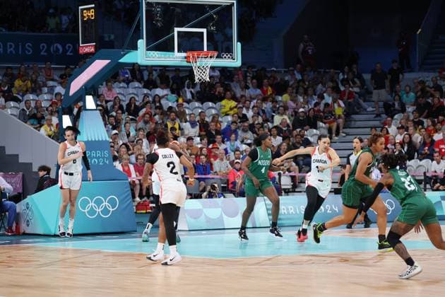 Action Nigeria Women basketball, Canada vs Nigeria, Women s preliminary round during the Olympic Games, Olympische Spiele, Olympia, OS Paris 2024 - photo Laurent Sanson DPPI Panoramic JO 2024 : BASKET BALL - Canada vs Nigeria - Jeux Olympiques 2024 - Paris2024 - Lille - 04 08 2024 DPPI Panoramic 
