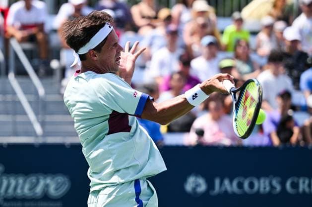ATP National Bank Open 2024 MONTREAL, QC, CANADA AUGUST 04 Daniel Altmaier GER returns the ball during a qualifying round match at ATP National Bank Open on August 04, 2024 at IGA Stadium in Montreal, QC, Canada Photo by David Kirouac Copyright: xBEAUTIFULxSPORTS Kirouacx