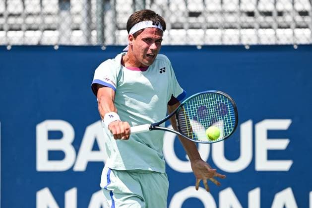 ATP National Bank Open 2024 MONTREAL, QC, CANADA AUGUST 04 Daniel Altmaier GER returns the ball during a qualifying round match at ATP National Bank Open on August 04, 2024 at IGA Stadium in Montreal, QC, Canada Photo by David Kirouac Copyright: xBEAUTIFULxSPORTS Kirouacx