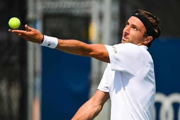 MONTREAL, QC - AUGUST 04: Aleksandar Vukic (AUS) returns the ball during a qualifying round match at ATP, Tennis Herren National Bank Open on August 04, 2024 at IGA Stadium in Montreal, QC (Photo by David Kirouac Icon Sportswire) TENNIS: AUG 04 National Bank Open EDITORIAL USE ONLY Icon240804017