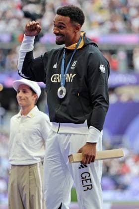 Award ceremony, Silver for Leo Neugebauer GER Decathlon, Athletics, Paris 2024, Olympic Games Paris 2024, Olympic Games 2024, 04 08 2024,