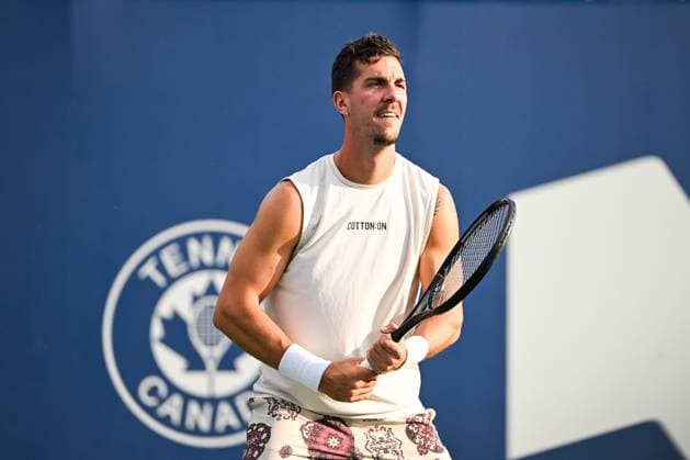 MONTREAL, QC - AUGUST 04: Thanasi Kokkinakis (AUS) waits for service during a qualifying round match at ATP, Tennis Herren National Bank Open on August 04, 2024 at IGA Stadium in Montreal, QC (Photo by David Kirouac Icon Sportswire) TENNIS: AUG 04 National Bank Open EDITORIAL USE ONLY Icon240804019
