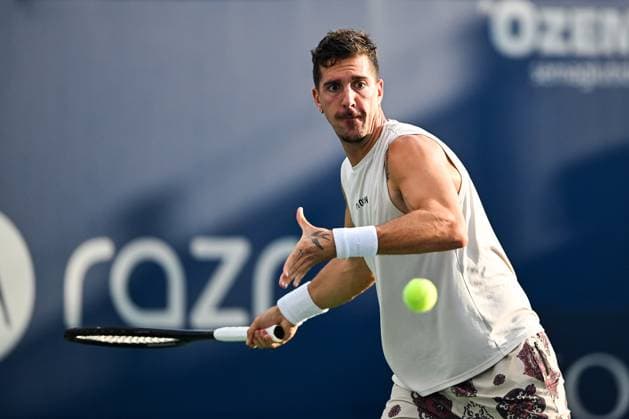 MONTREAL, QC - AUGUST 04: Thanasi Kokkinakis (AUS) returns the ball during a qualifying round match at ATP, Tennis Herren National Bank Open on August 04, 2024 at IGA Stadium in Montreal, QC (Photo by David Kirouac Icon Sportswire) TENNIS: AUG 04 National Bank Open EDITORIAL USE ONLY Icon240804021