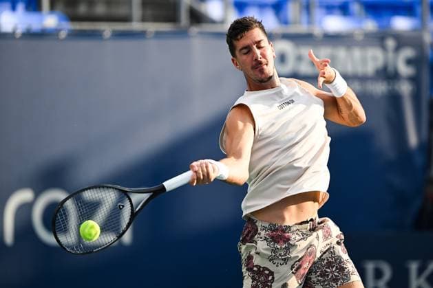 MONTREAL, QC - AUGUST 04: Thanasi Kokkinakis (AUS) returns the ball during a qualifying round match at ATP, Tennis Herren National Bank Open on August 04, 2024 at IGA Stadium in Montreal, QC (Photo by David Kirouac Icon Sportswire) TENNIS: AUG 04 National Bank Open EDITORIAL USE ONLY Icon240804022