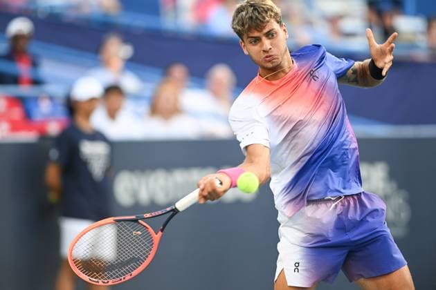 August 4, 2024, Washington, D.C, U.S: FLAVIO COBOLLI hits a forehand during his loss to Sebastian Korda in the menÃ¢â‚¬â ¢s final at the Rock Creek Tennis Center. Washington U.S - ZUMAg196 20240804_zap_g196_015 Copyright: xKylexGustafsonx