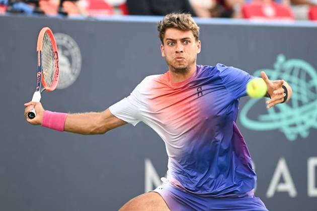 August 4, 2024, Washington, D.C, U.S: FLAVIO COBOLLI hits a forehand during his loss to Sebastian Korda in the menÃ¢â‚¬â ¢s final at the Rock Creek Tennis Center. Washington U.S - ZUMAg196 20240804_zap_g196_026 Copyright: xKylexGustafsonx